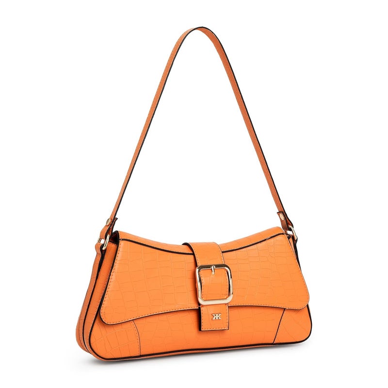 KLEIO Vegan Leather Structured Shoulder HandBag for Women - Orange - Image 2